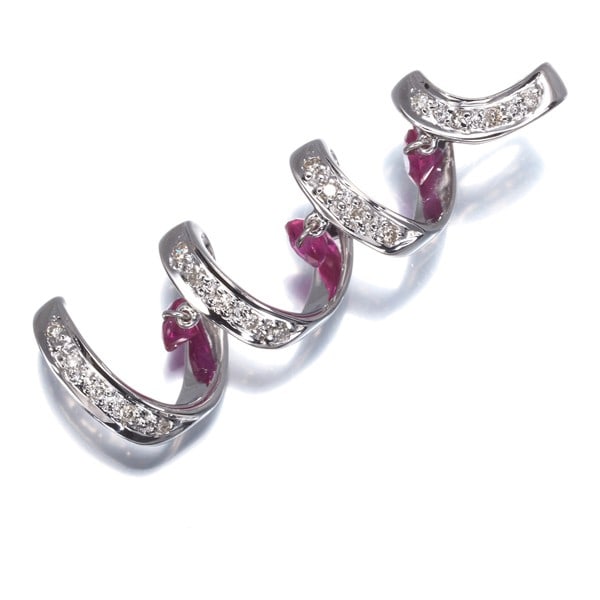 Gold Ruby 0.376Ct Diamond 0.10Ct Drop Pendant 18K 750 White (1 of 4)