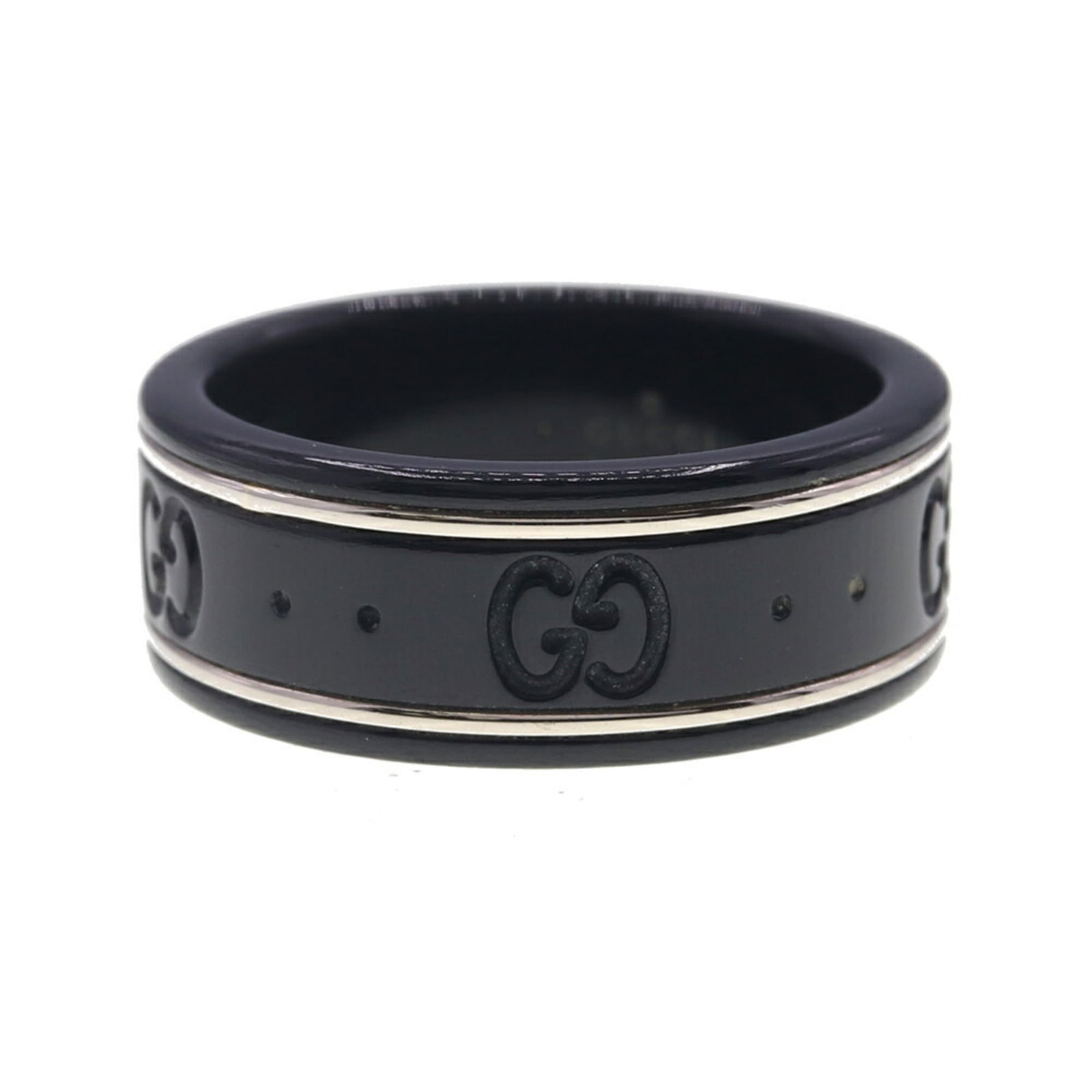 (18K) Gucci Band Ring White Gold: (18K) Gucci Band Ring White Gold This listing features (18K) Gucci Band Ring White Gold. Item specifics are provided below. Item Specifics: Brand: Gucci Type: Band Ring Gender: Men,Women Color: Black,