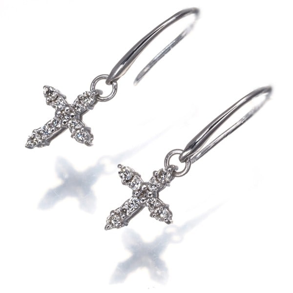 Wg Star Jewelry Earrings Diamond 0.08Ct/ 0.08Ct Cross Hook 18K (1 of 4)