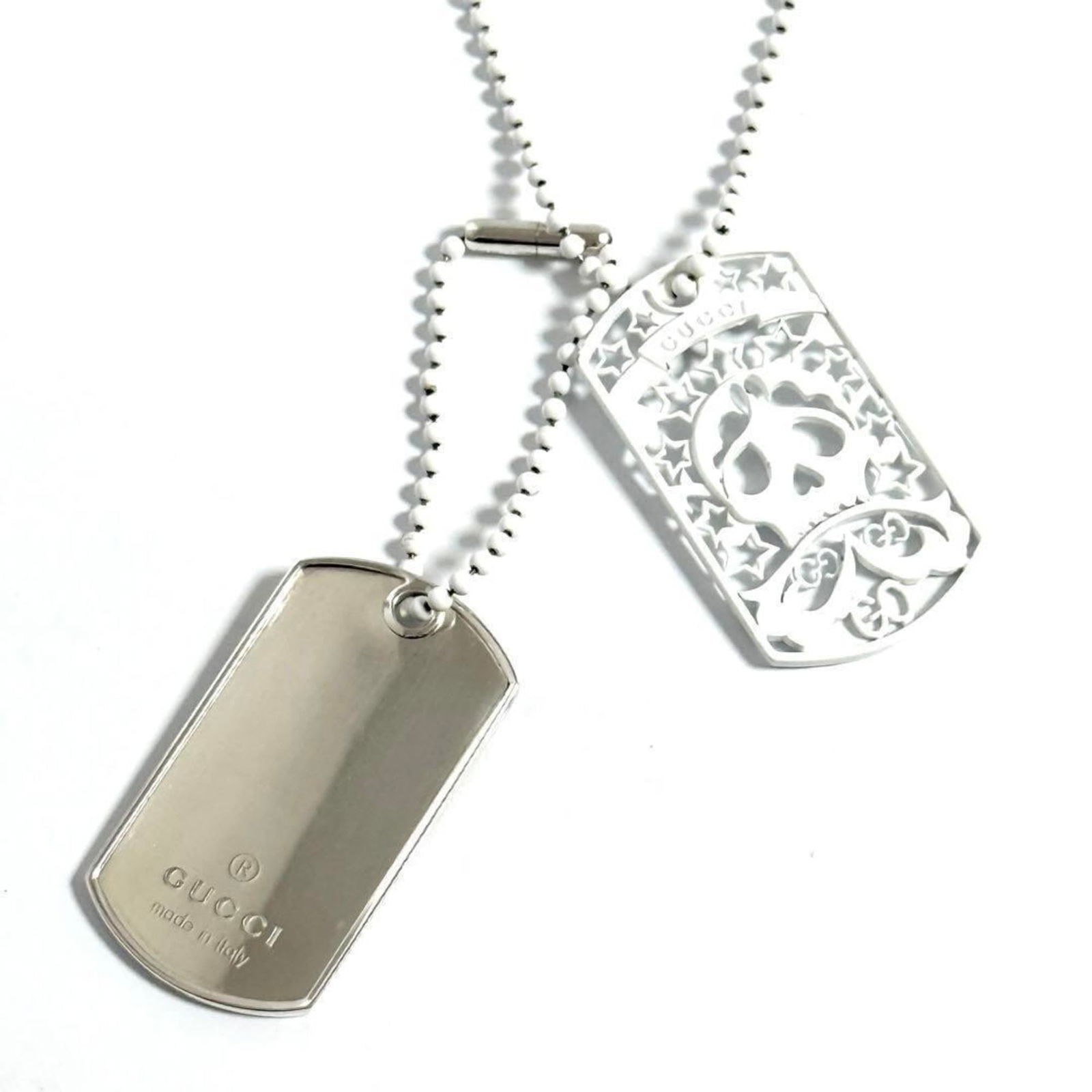Silver Gucci Men's Skull Dog Tag Pendant Necklace (1 of 10)
