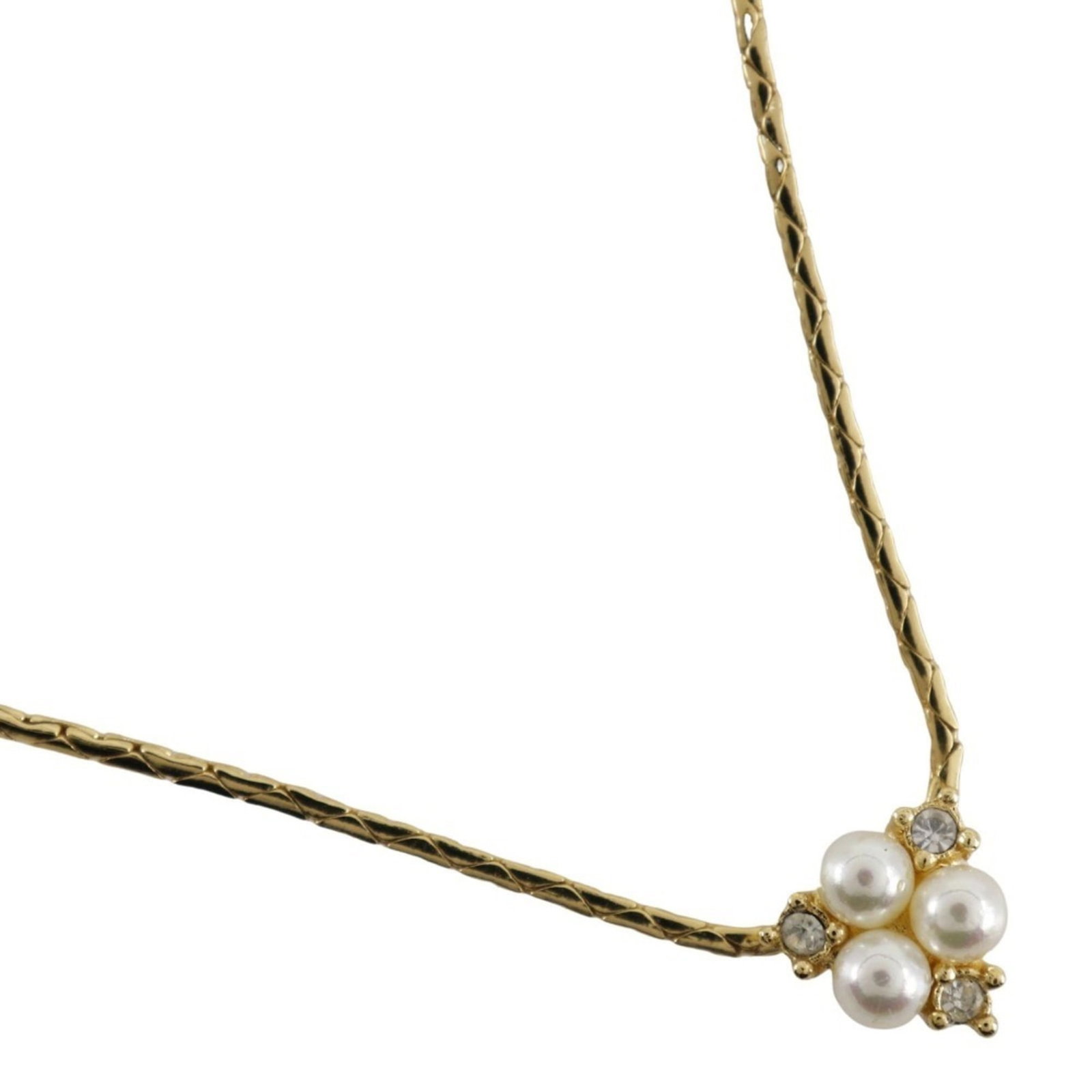 Women's Christian Dior Necklace Gold Plated x Fake Pearl Rhinestone Approx. 5g (1 of 5)