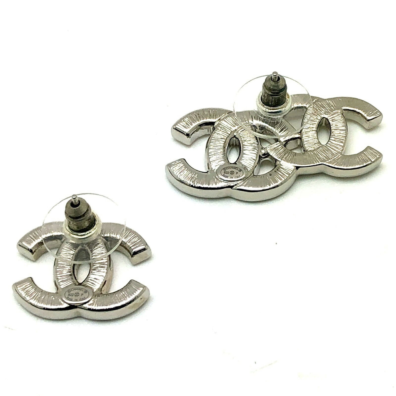Silver - Chanel Stud Earrings Rhinestone - 4