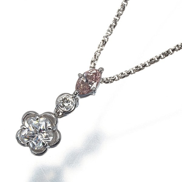 Gold Pink &Clear Diamond 0.24Ct/ 0.09Ct/ 0.02Ct Necklace 18K 750 White (1 of 5)