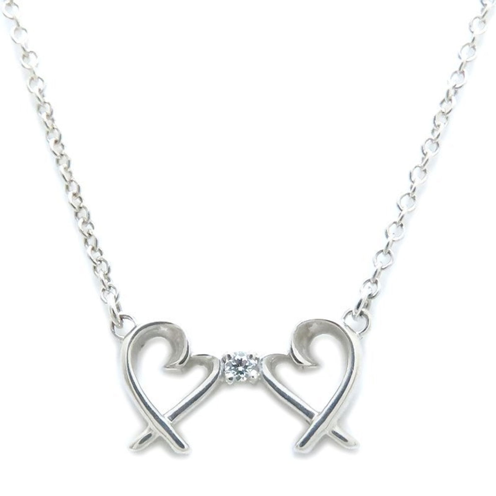 294176 TIFFANY & Co. Tiffany Double Loving Heart Necklace with 1 Diamond and Paloma Picasso: 294176 TIFFANY & Co. Tiffany Double Loving Heart Necklace with 1 Diamond and Paloma Picasso Sterling Silver 925 This listing features 294176 TIFFANY & Co. Tiffany Double Loving Heart Necklace with 1 D