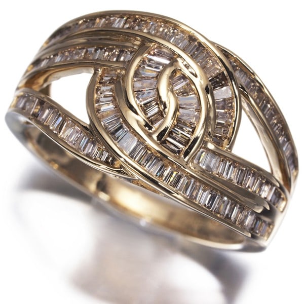 Gold Gstv Ring Diamond 0.65Ct Tapered-Cut Us6.5-6.75 18K 750 Yellow (1 of 6)