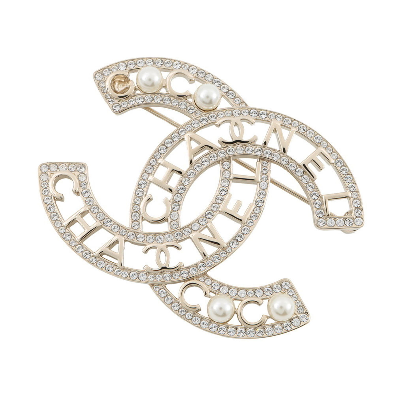 Metal Chanel Brooch: Metal Chanel Brooch This listing features Metal Chanel Brooch. Item specifics are provided below. Item Specifics: Brand: Chanel Type: Brooch Gender: Women Material: Metal Color: Champagne Gold Stone: