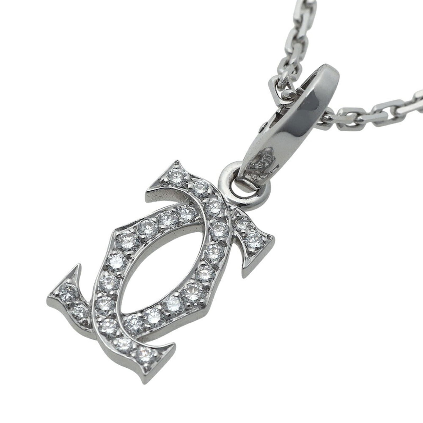 weighing approximately 7.6g - Like new Cartier 2C pendant necklace in 18K white gold with melee (1 of 5)
