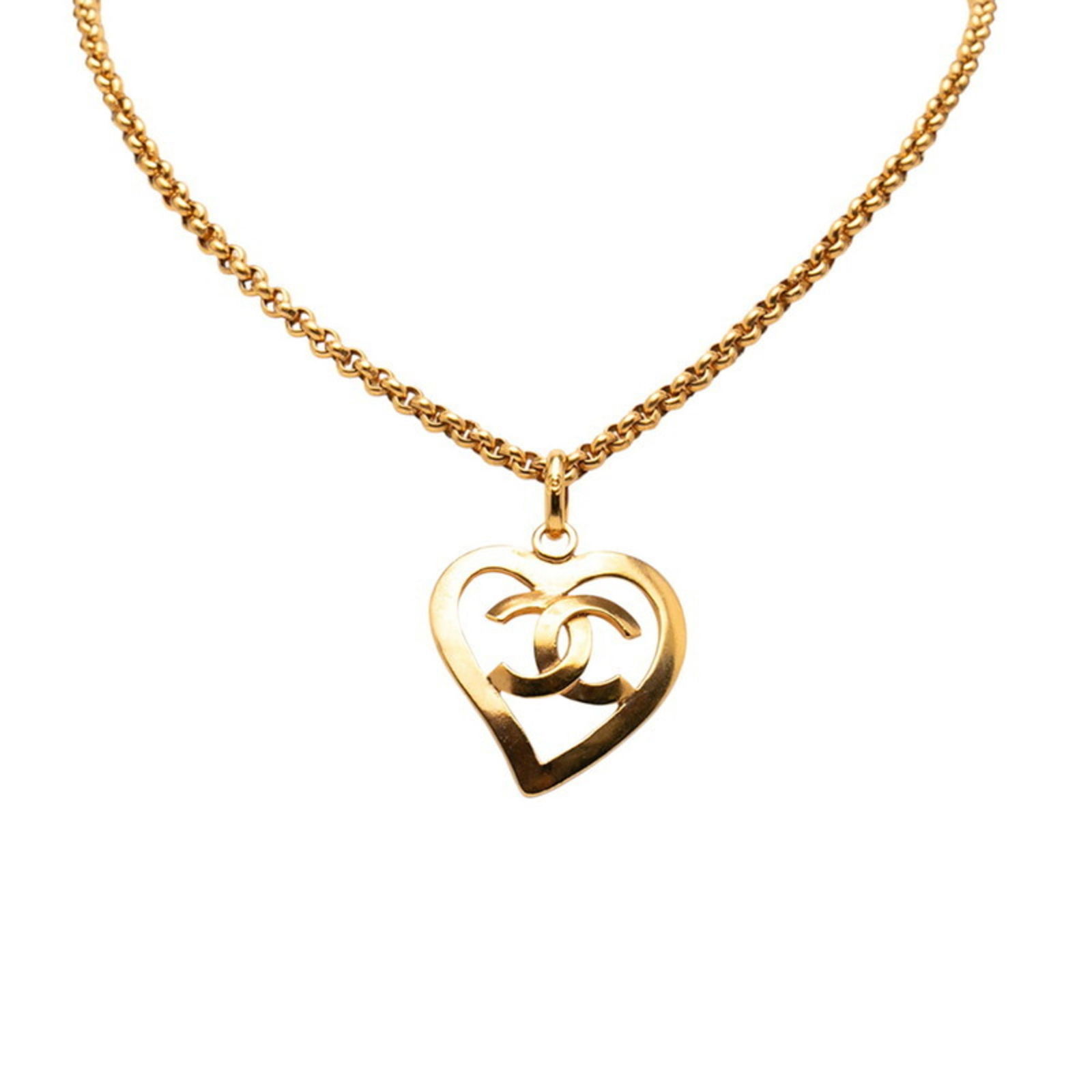 Women's - Vintage Chanel Coco Mark Heart Chain Pendant Necklace - Gold Plated (1 of 6)