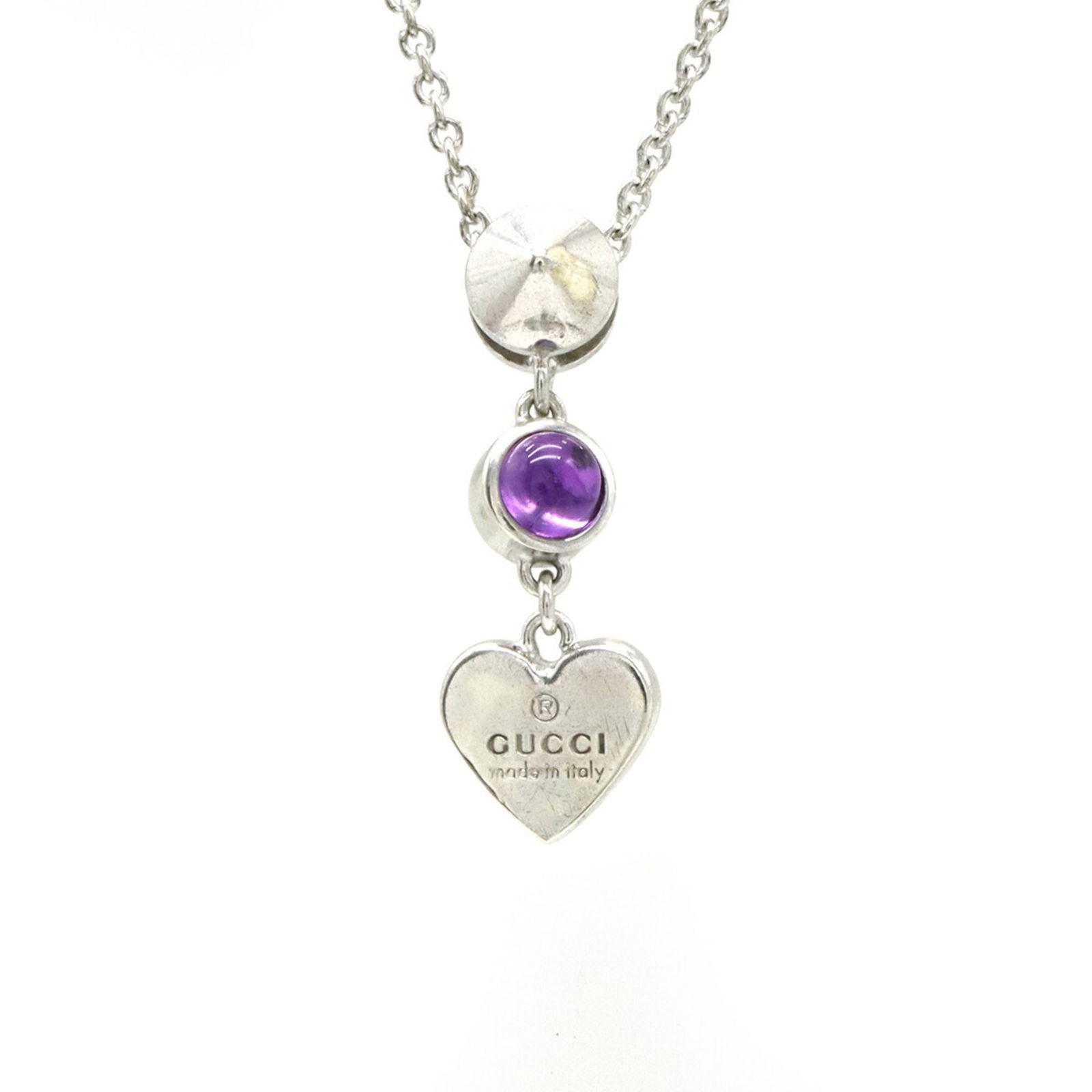 325871) GUCCI Trademark Heart Motif Necklace Pendant in SV925 with Cone Studs and Colored Stones: 325871) GUCCI Trademark Heart Motif Necklace Pendant in SV925 with Cone Studs and Colored Stones Purple (Product Code This listing features 325871) GUCCI Trademark Heart Motif Necklace Pendant in SV92