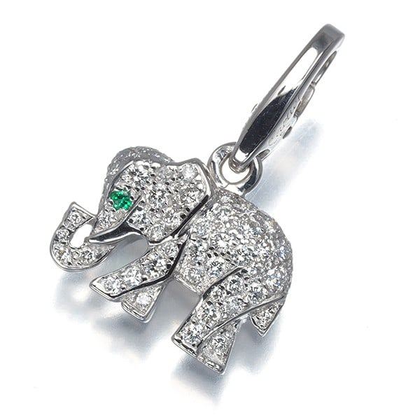 Wg Cartier Pendant Emerald Diamond Candy Pavedelephant Charm 18K (1 of 5)