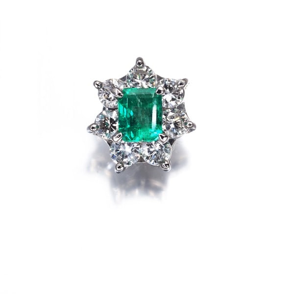 Platinum Emerald 0.40Ct Diamond 0.50Ct Classic Flower Brooch 900 (1 of 4)