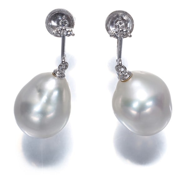 Platinum Baroque Pearl 11.0-11.5Mm Diamond 0.09Ct Earrings 850 (1 of 4)
