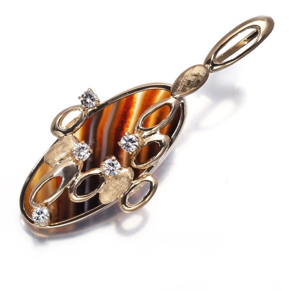 Gold Agate Diamond 0.12Ct Pendant 18K 750 Rose (1 of 4)