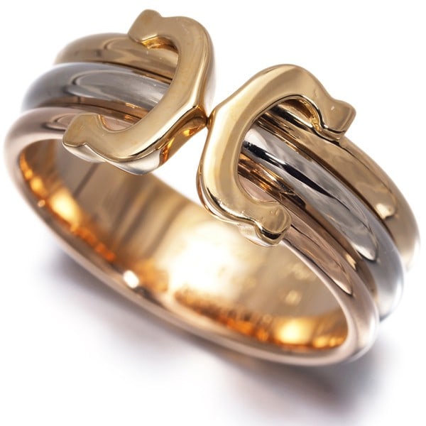 Gold Cartier Ring 2C Double C C2 3Color Sm Eu50 18K 750 Yellow White Rose (1 of 4)