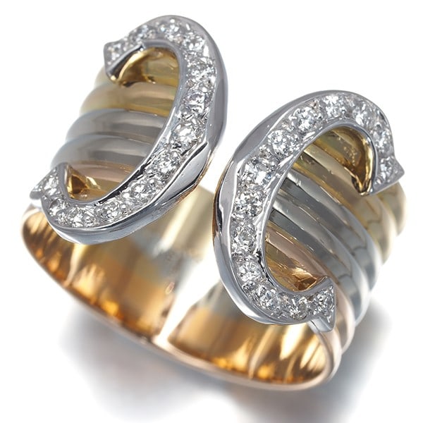 Rg Cartier Ring Diamond 2C Double C C2 3Color Lm Eu53 18K Yg/ Wg/ (1 of 6)