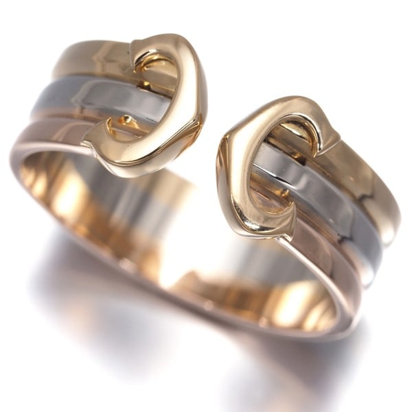Gold Cartier Ring 2C Double C C2 3Color Sm Eu52 18K 750 Yellow White Rose (1 of 5)