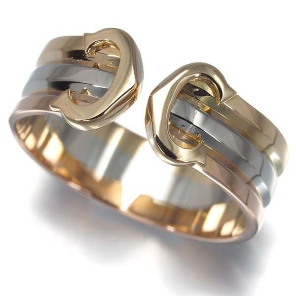 Gold Cartier Ring 2C Double C C2 3Color Sm Eu50 18K 750 Yellow White Rose (1 of 7)