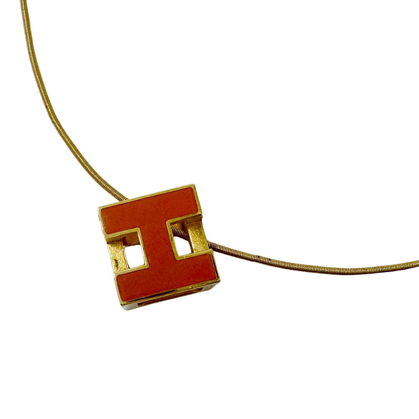 Pendant - Hermes Herms Necklace - Cage d'Ache H Cube - Women's - Metal - Orange and Gold: Pendant - Hermes Herms Necklace - Cage d'Ache H Cube - Women's - Metal - Orange and Gold This listing features Pendant - Hermes Herms Necklace - Cage d'Ache H Cube - Women's - Metal - Orange and