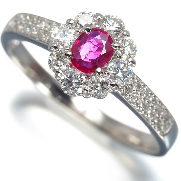 Platinum Ruby 0.31Ct Diamond 0.62Ct Flower Ring 900 - 2