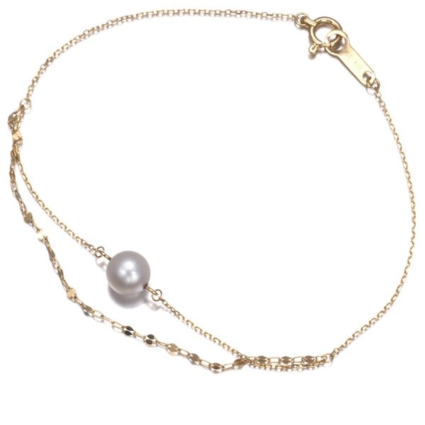 Gold Bracelet Pearl 6.1Mm Petal Cable Layered Chain 18K 750 Yellow (1 of 4)