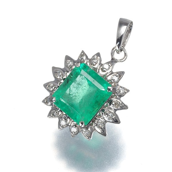 Platinum Emerald 1.79Ct Diamond 0.10Ct Classic Pendant 900 (1 of 4)