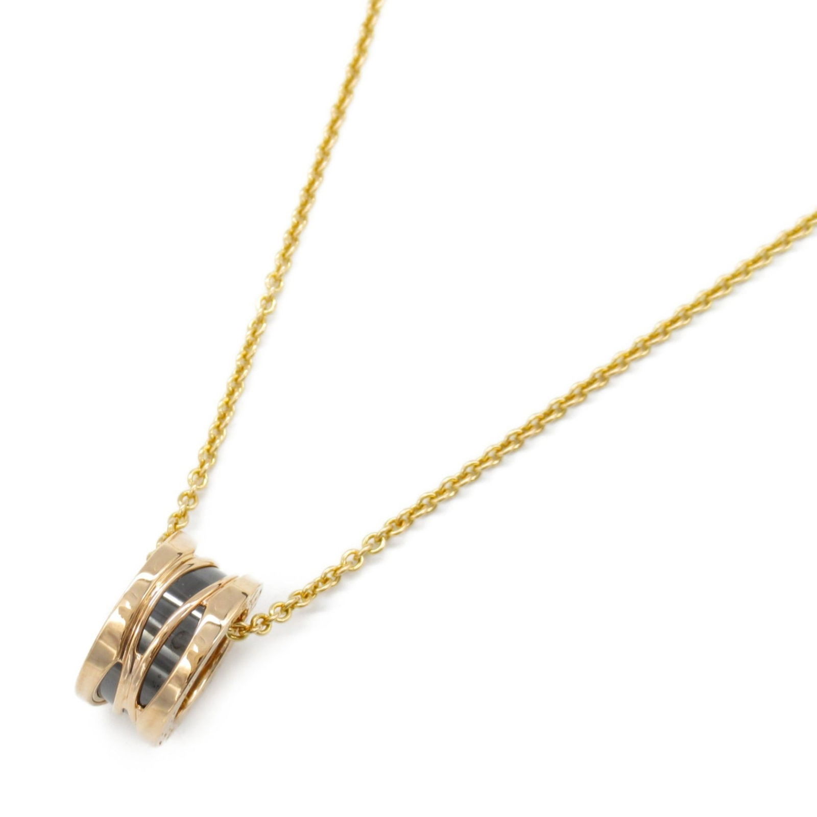 Black BVLGARI B-zero1 Legend Necklace Ceramic 18KPG (Pink Gold) Men's Women's (1 of 9)