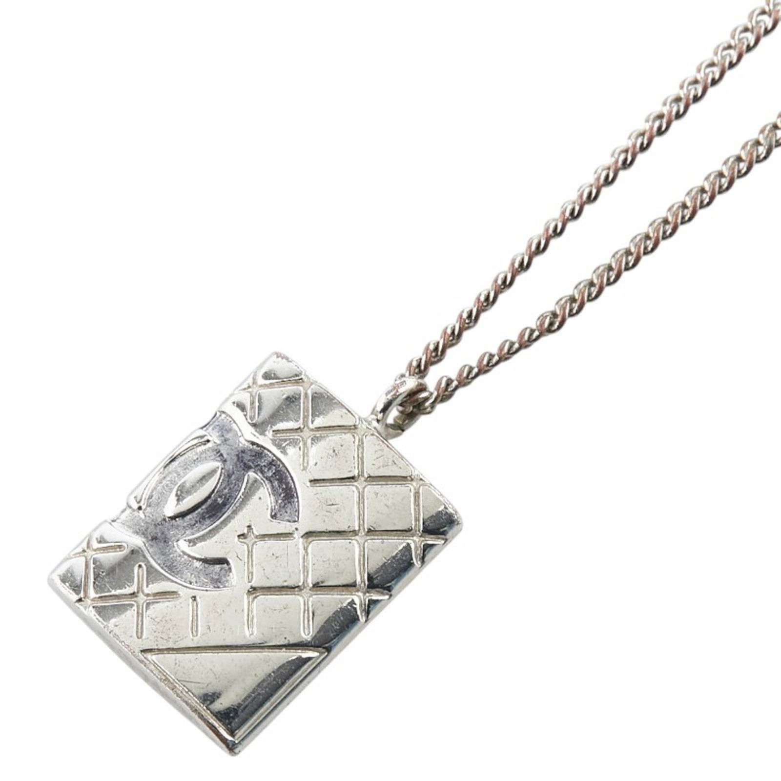 CHANEL Matelasse Coco Mark Cambon Pendant Necklace Silver Metal Women's (1 of 8)