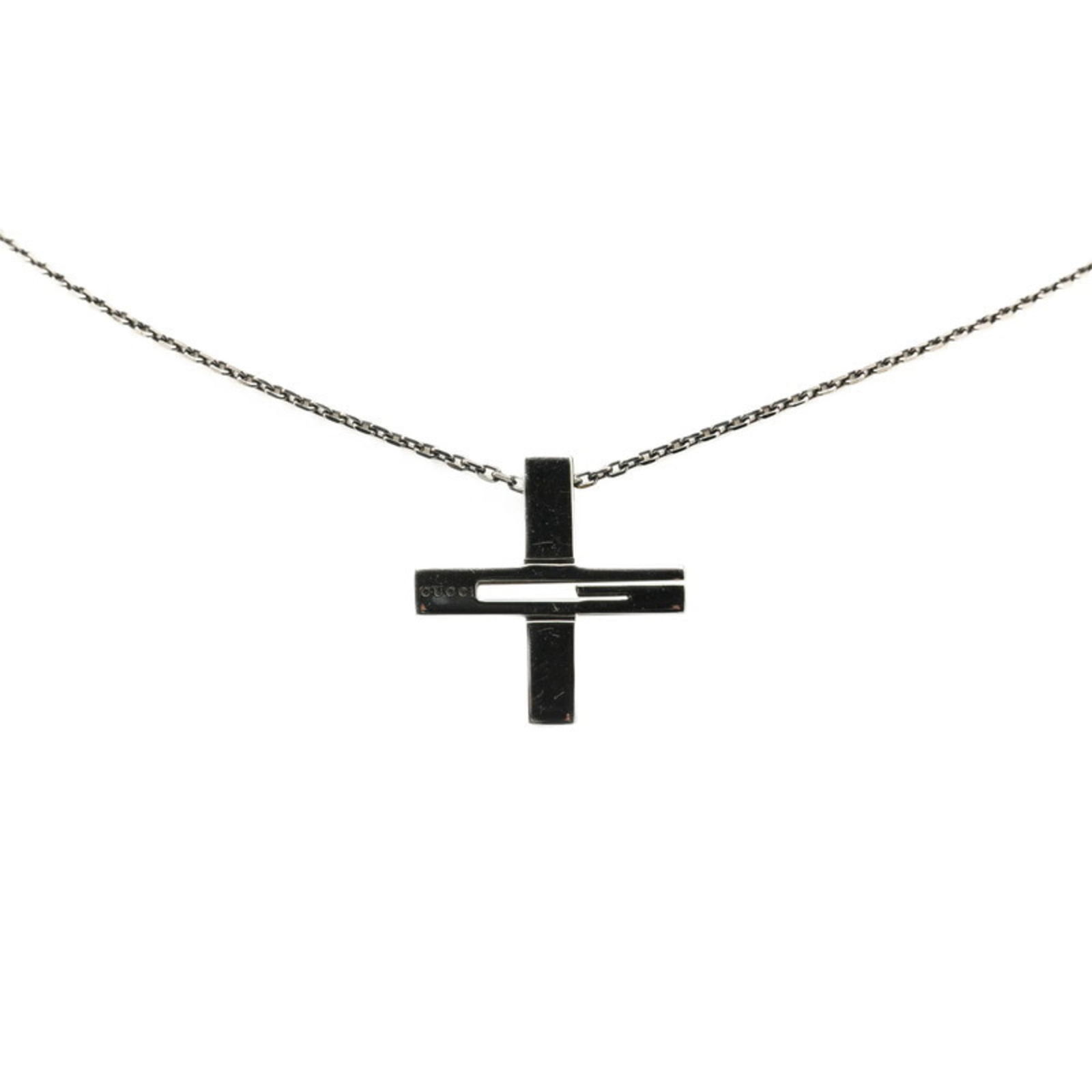 GUCCI Cutout G Cross Pendant Necklace 228363 SV925 Silver Ruthenium Women's (1 of 5)