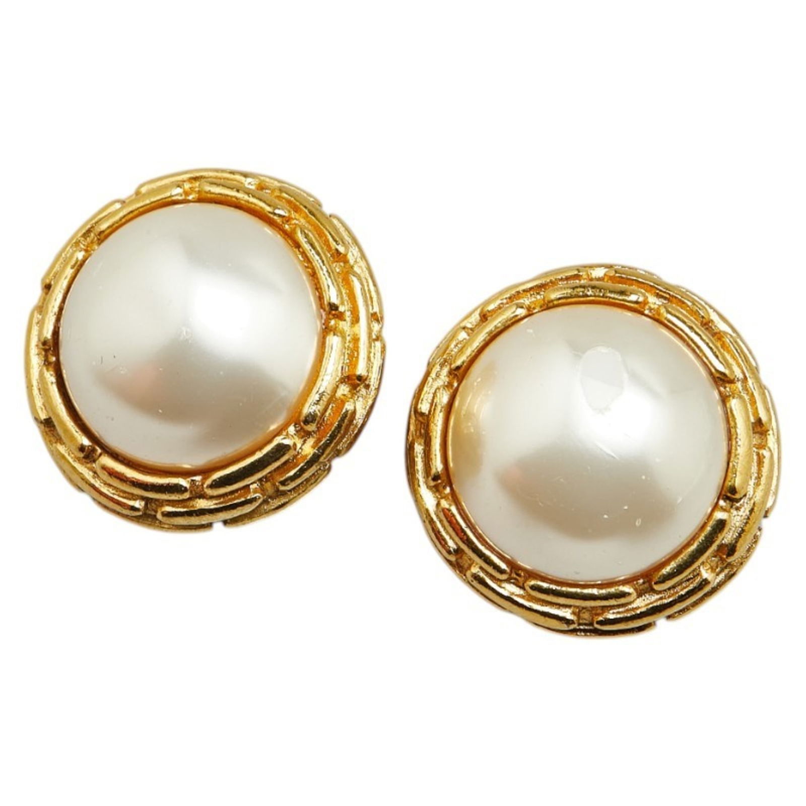 Gold Plating - Chanel Clip Earrings Artificial Pearl (1 of 6)