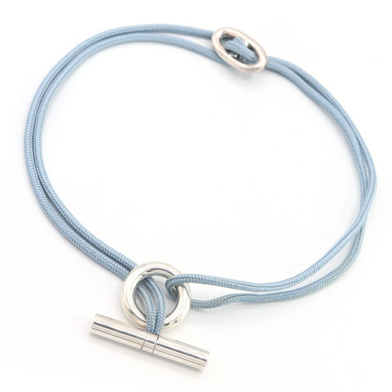 HERMES Choker Chaine d'Ancre Skipper Silver Light Blue SV Sterling 925 Cotton Cord Necklace Pendant: HERMES Choker Chaine d'Ancre Skipper Silver Light Blue SV Sterling 925 Cotton Cord Necklace Pendant Women's This listing features HERMES Choker Chaine d'Ancre Skipper Silver Light Blue SV Sterling