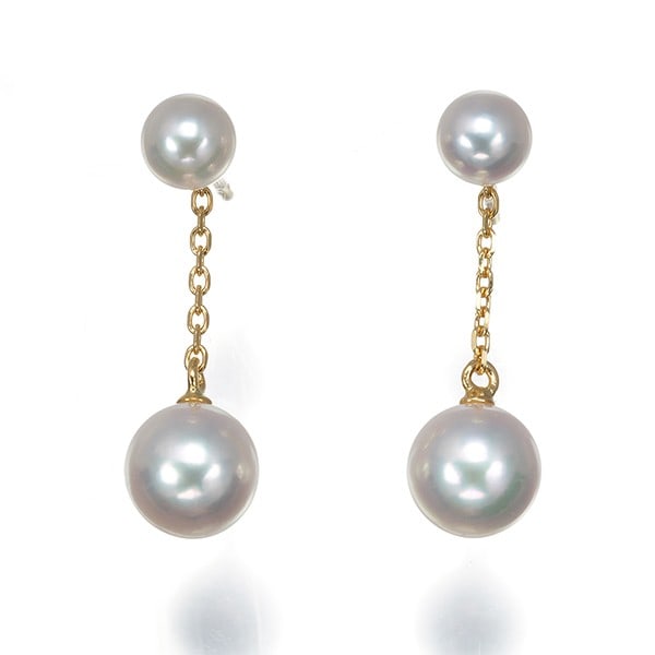 Gold Tasaki Earrings Akoya Pearl 5.1-7.2Mm 2Way Charm 18K 750 Yellow (1 of 6)