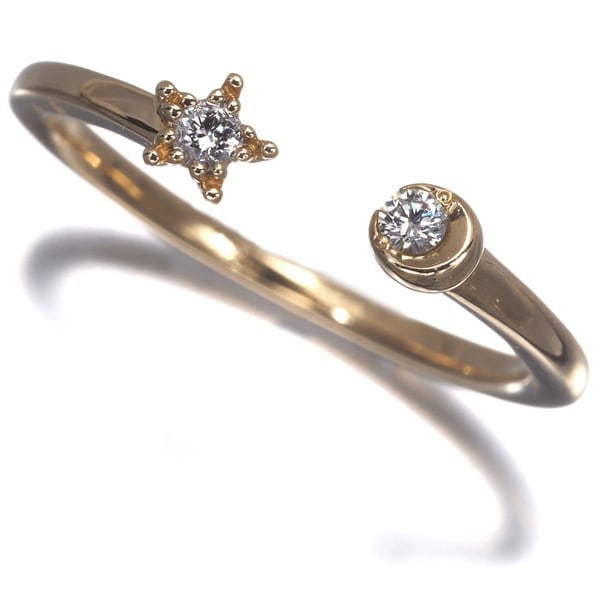 Gold Star Jewelry Ring Diamond 0.05Ct Star Moon Us5 18K 750 Yellow (1 of 5)