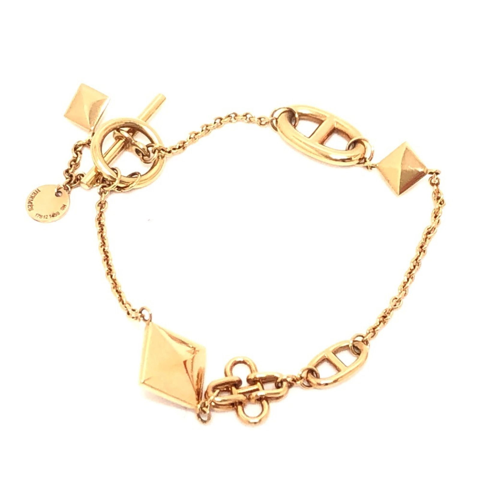 (18K) Hermes Charm Bracelet Pink Gold: (18K) Hermes Charm Bracelet Pink Gold This listing features (18K) Hermes Charm Bracelet Pink Gold. Item specifics are provided below. Item Specifics: Brand: Hermes Type: Charm Bracelet Gender: Women