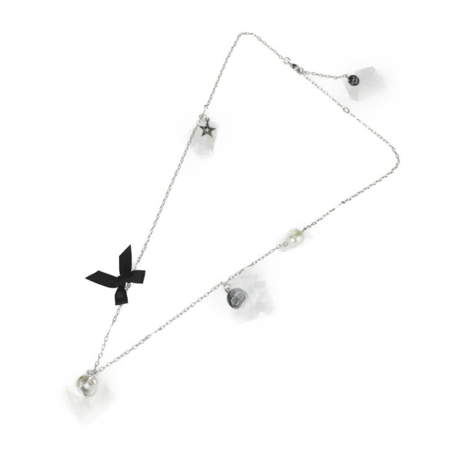Metal, Faux Pearl, Bijou, Silver, Black, Ribbon - Christian Dior Necklace Beauty (1 of 7)