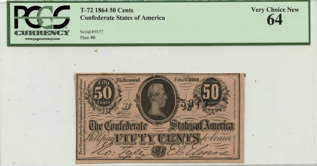 CU64 1864 50 Cents Confederate States of America T-72 CSA PCGS (1 of 1)