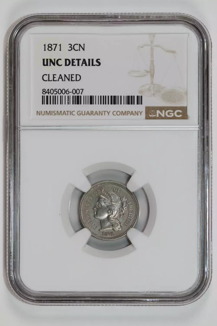 DETAILS 1871 THREE CENT NICKEL NGC UNC: DETAILS 1871 THREE CENT NICKEL NGC UNC This listing features DETAILS 1871 THREE CENT NICKEL NGC UNC. Item specifics are provided below. Item Specifics: Country Of Origin: USA Certification: NGC