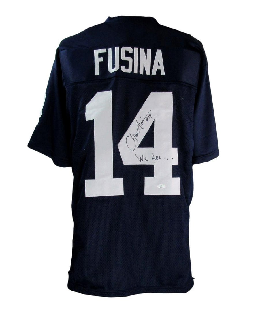 JSA Chuck Fusina Autographed/ Inscribed Blue Custom Football Jersey Penn State: JSA Chuck Fusina Autographed/ Inscribed Blue Custom Football Jersey Penn State This listing features JSA Chuck Fusina Autographed/ Inscribed Blue Custom Football Jersey Penn State. Item specifics are