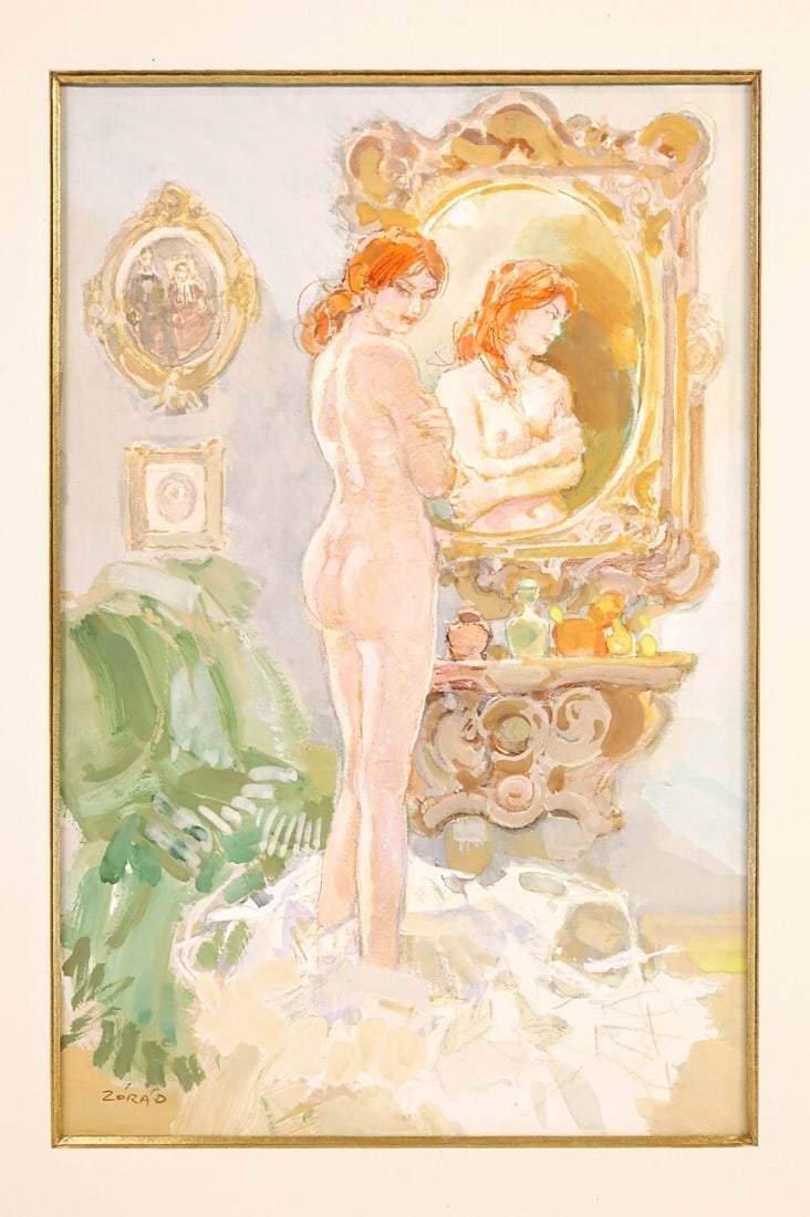 Rare Hungarian Artist - Erno Zorad "Mirror" Signed Watercolor Nude Painting: Rare Hungarian Artist - Erno Zorad "Mirror" Signed Watercolor Nude Painting This listing features Rare Hungarian Artist - Erno Zorad "Mirror" Signed Watercolor Nude Painting. Item specifics are provid
