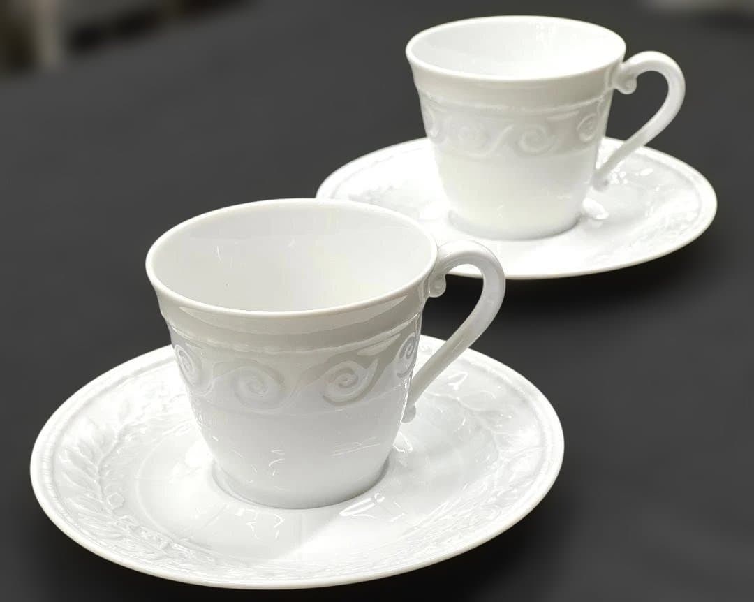 Tableware BERNARDAUD Louvre cup Saucer Set Of 2 White Porcelain France Elegant (1 of 4)