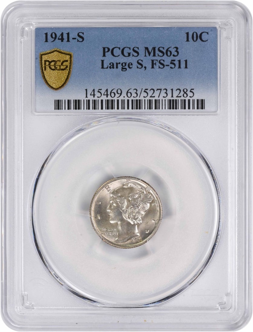 PCGS 1941-S Mercury Silver Dime Large S FS-511 MS63 (1 of 2)