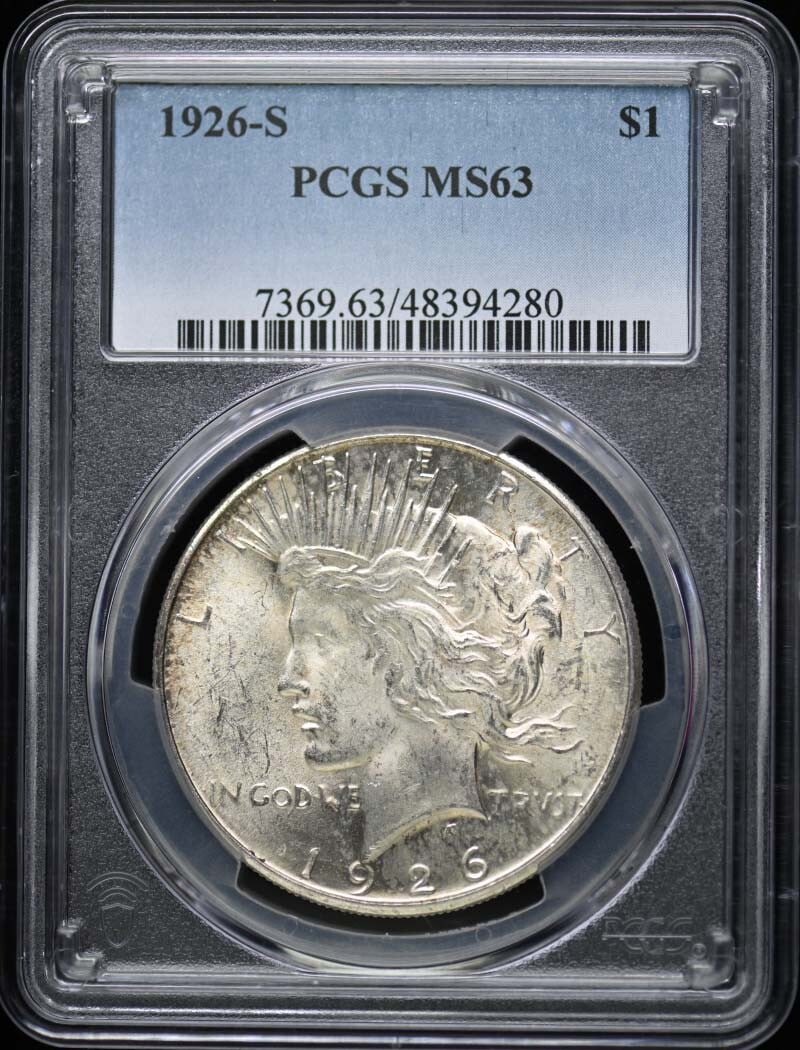 MS63 1926-S $1 Peace Dollar PCGS: MS63 1926-S $1 Peace Dollar PCGS This listing features MS63 1926-S $1 Peace Dollar PCGS. Item specifics are provided below. Item Specifics: Certification: PCGS Certification Number: 48394280 Grade: MS