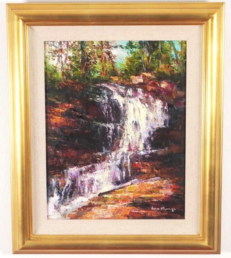 Impressionist Jean Henry 'Waterfall' Original Oil Painting Signed Framed Modern (1 of 9)