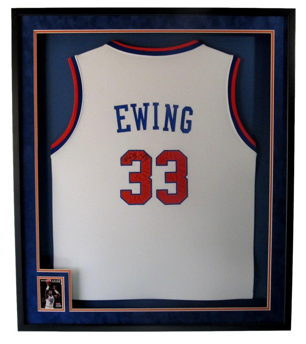 05634 Patrick Ewing NY Knicks HOF Signed Basketball Jersey w/ card Framed Steiner (1 of 3)