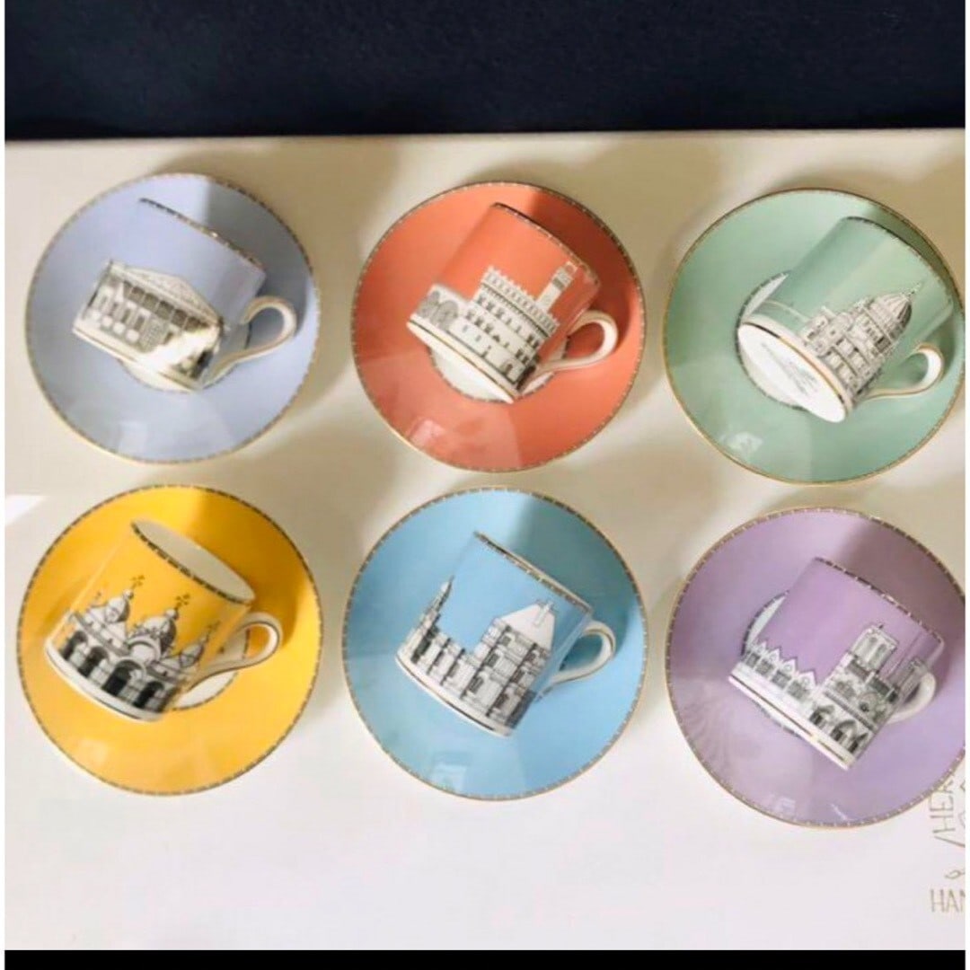 Set Wedgwood Grand Tour Collection BoneChina Cup & Saucer Set of 6 Rare Complete (1 of 8)