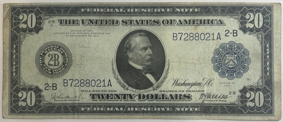 VF 1914 $20 NEW YORK FEDERAL RESERVE NOTE BLUE SEAL RAW F/ (1 of 2)