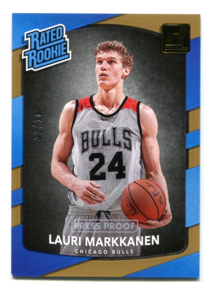 Card Lauri Markkanen 2017-18 Panini Rated Rookie Gold Press Proof 02/ 10 (1 of 2)