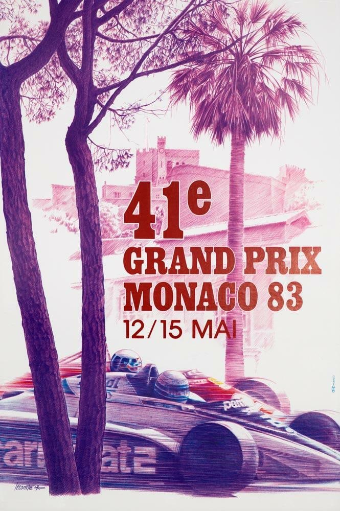 Poster Monaco Grand Prix 1983 Pierre Lecomte Vintage French Race Car (1 of 1)