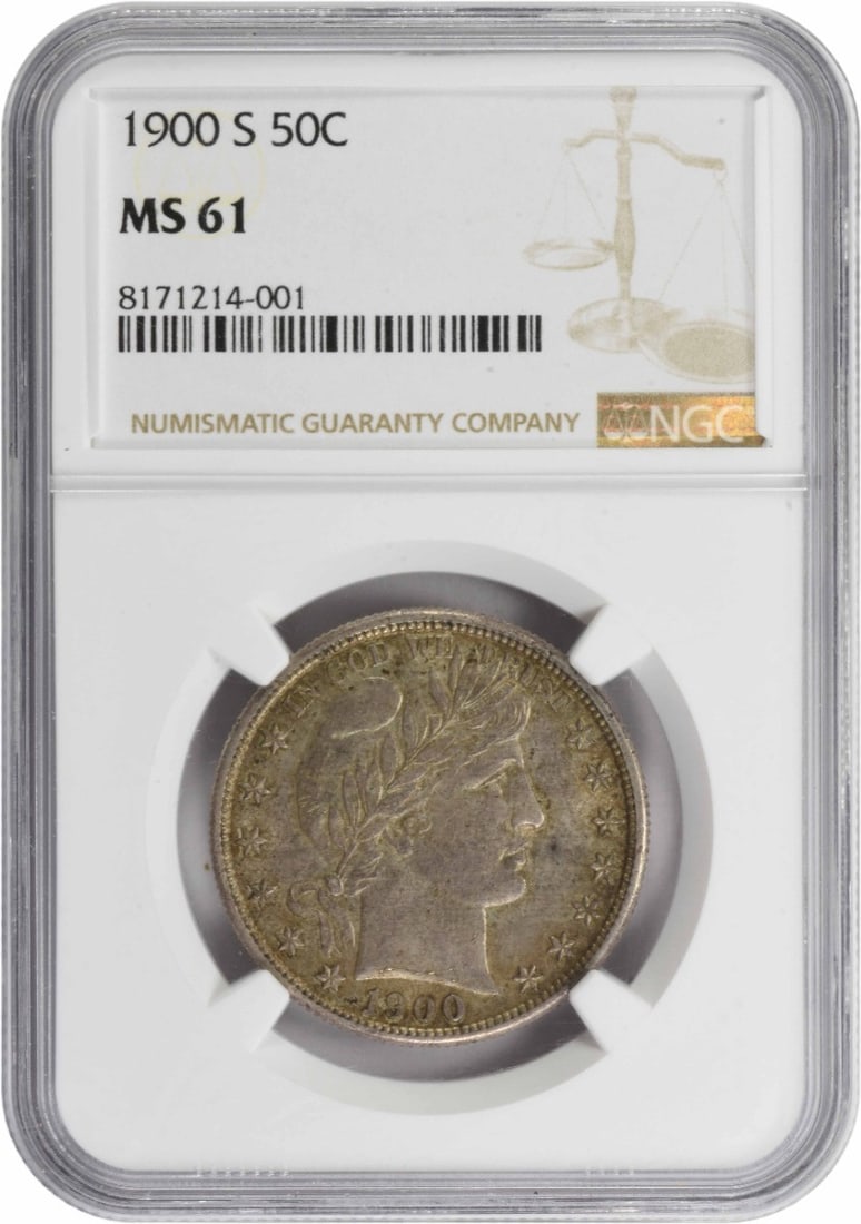 NGC 1900-S Barber Silver Half Dollar MS61: NGC 1900-S Barber Silver Half Dollar MS61 This listing features NGC 1900-S Barber Silver Half Dollar MS61. Item specifics are provided below. Item Specifics: Country Of Origin: United States