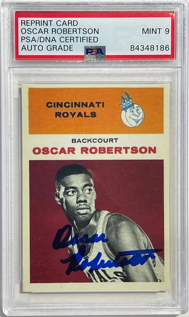 9 Oscar Robertson Autographed Trading Rookie Reprint Card (PSA) Mint: 9 Oscar Robertson Autographed Trading Rookie Reprint Card (PSA) Mint This listing features 9 Oscar Robertson Autographed Trading Rookie Reprint Card (PSA) Mint. Item specifics are provided below. 