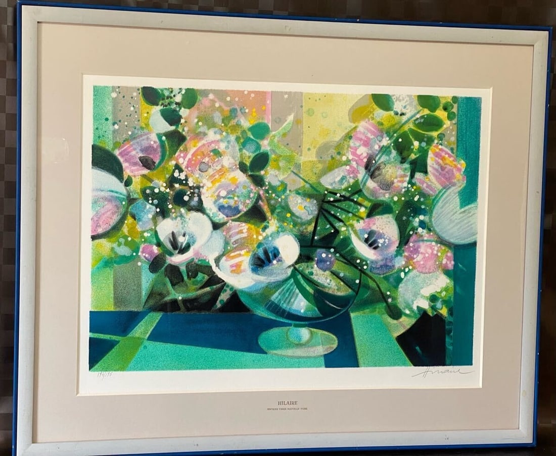 Framed Camille Hilaire Original Lithograph Still Life with Flowers Hand-Signed (1 of 10)